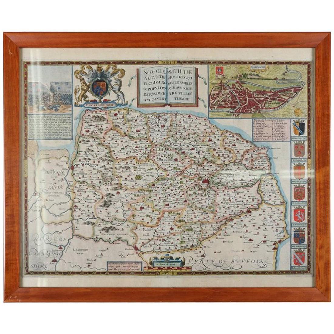 Antique Tinted Map Northfolke England by C. Saxton, (1 of 10)