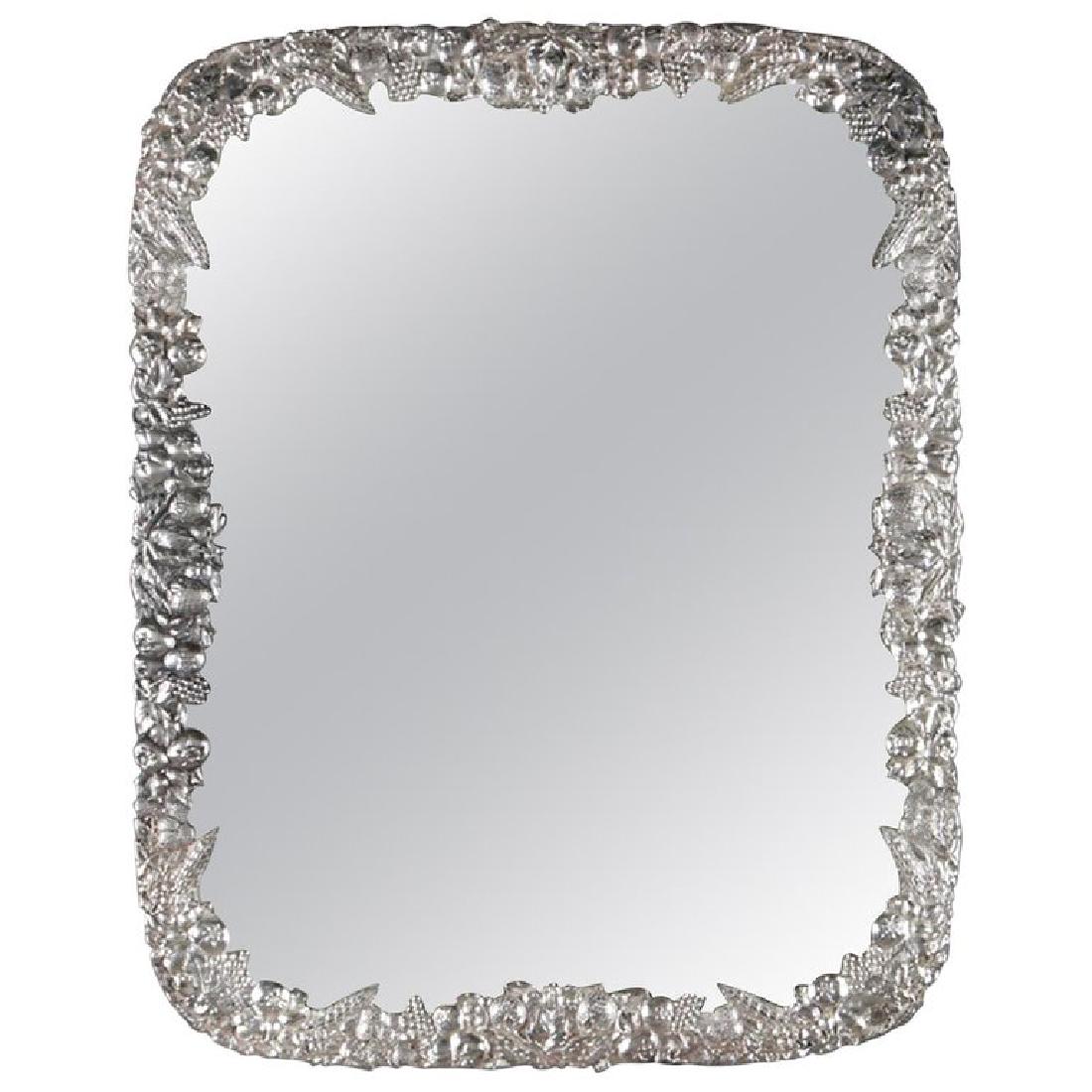 Antique High Relief Silver Plate Berry & Leaf Mirror (1 of 9)