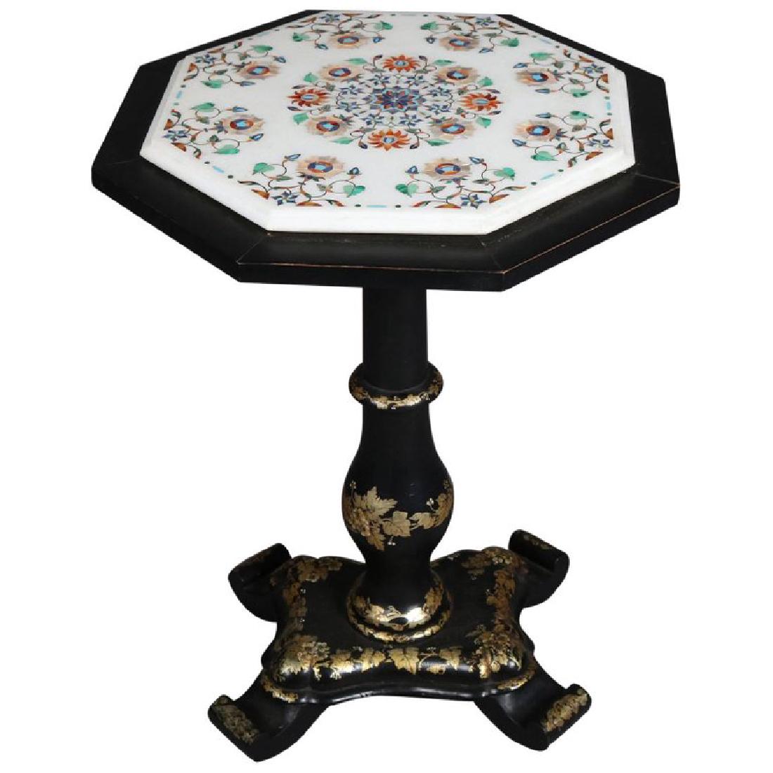 Antique Mosaic Polychromed Inlay Marble Ebonized Stand (1 of 10)