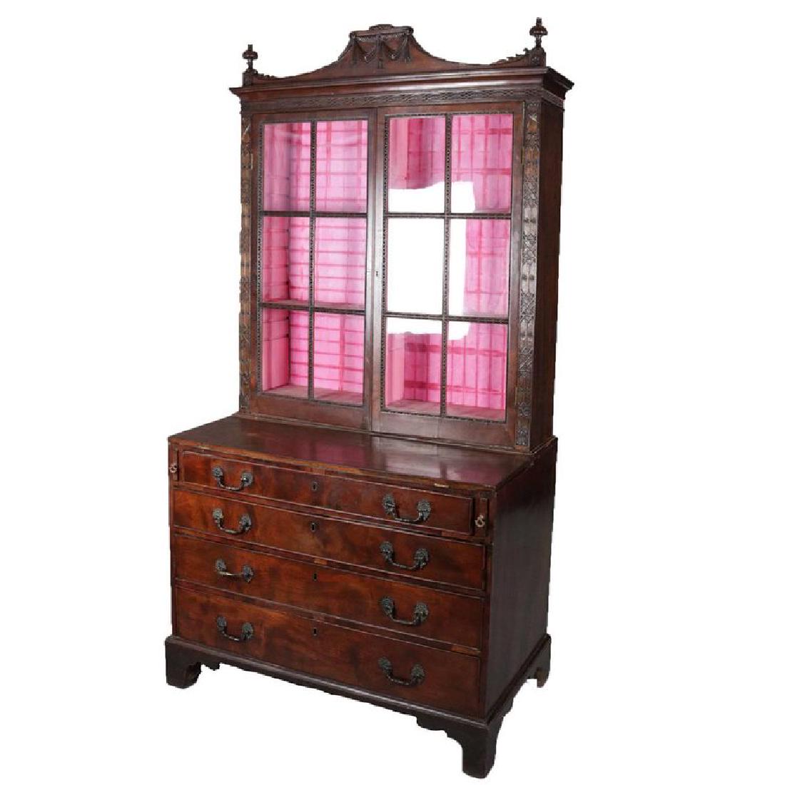 English George III Carved Flame Mahogany Secretary (1 of 10)