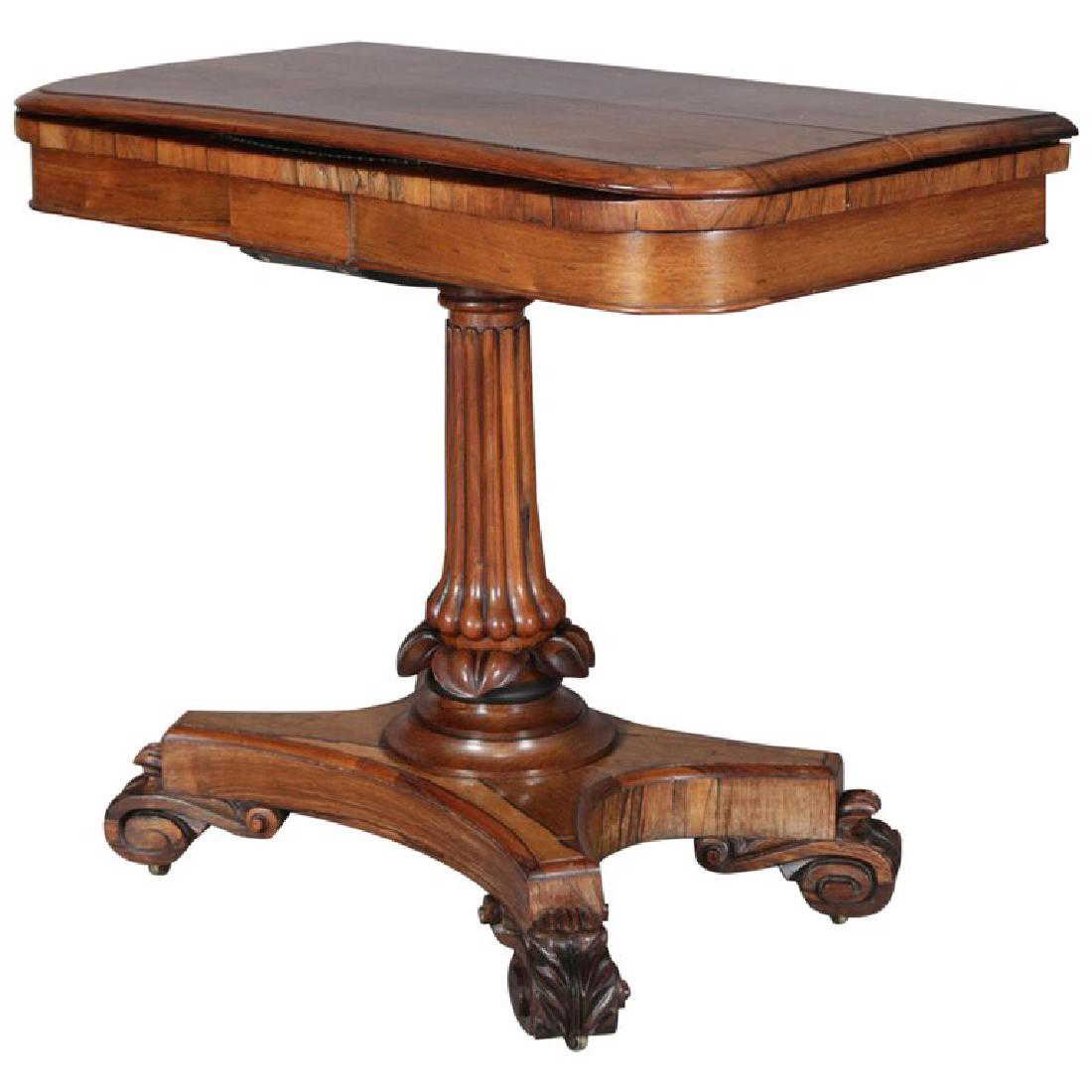 Antique Empire Carved Rosewood Leather-Top Game Table
