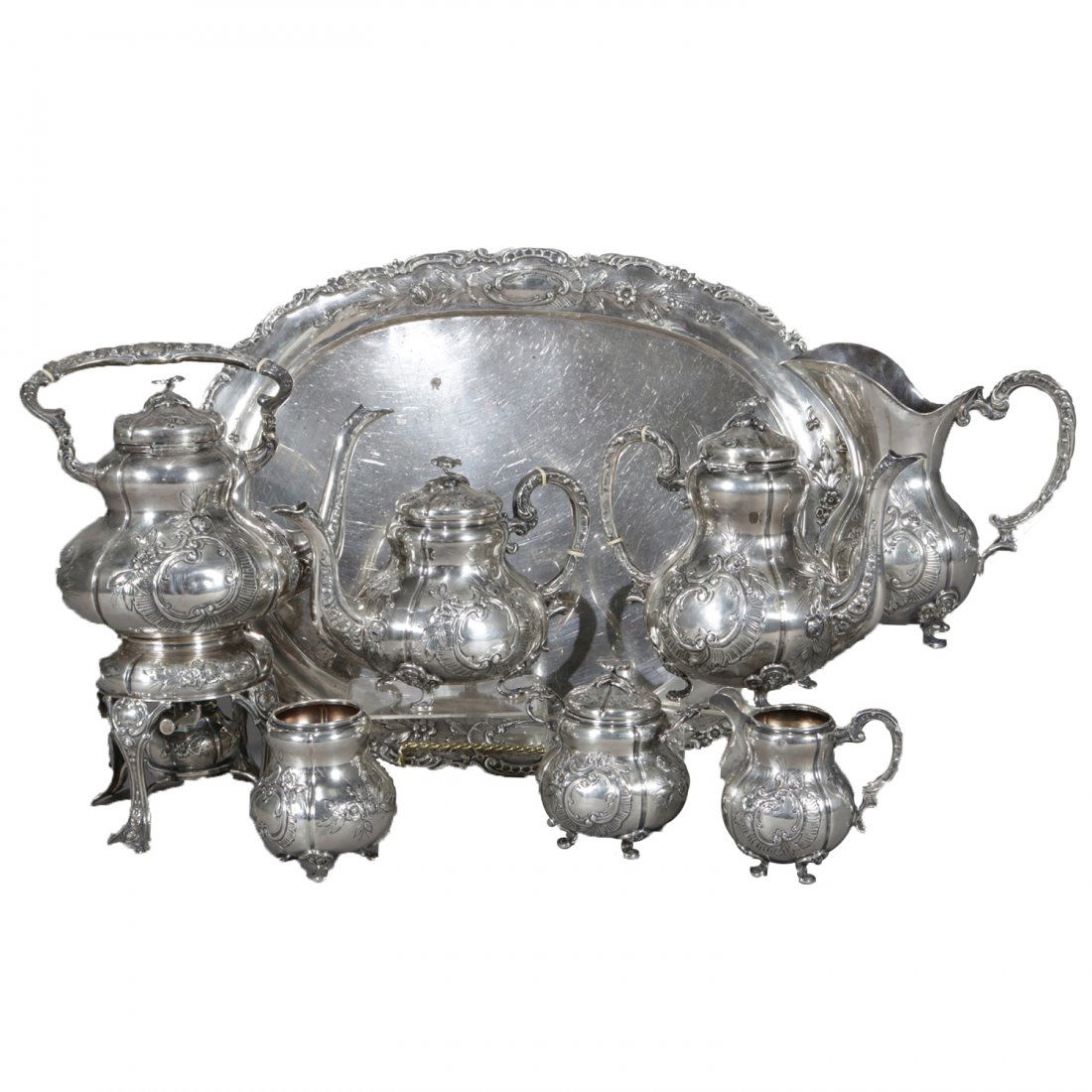 Antique Rococo Revival Sterling Silver 8-Pc Tea Repouss (1 of 19)