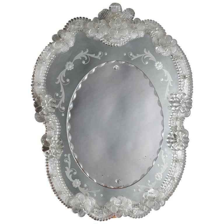 Italian Venetian Foliate Etched & Floral Vanity Mirror (1 of 8)