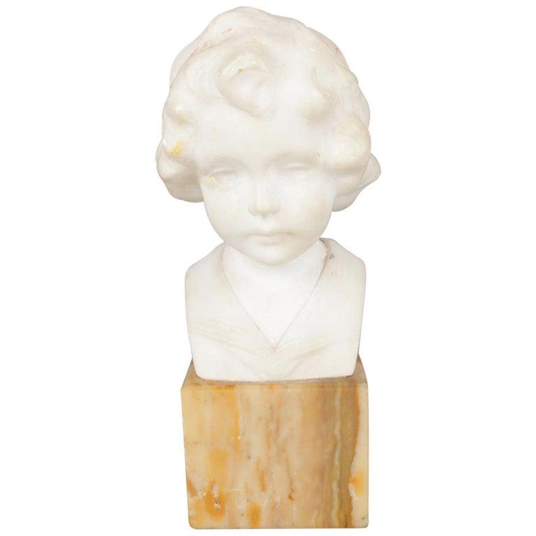 Hand-Carved Alabaster Bust Sculpture of Boy by Greiwer (1 of 14)