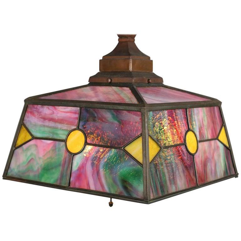 Antique Arts & Crafts B & H School Leaded Glass Light (1 of 13)