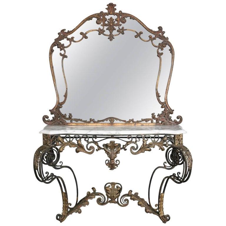 Lg Antique French Louis XIV Gilt & Marble Console Set (1 of 12)