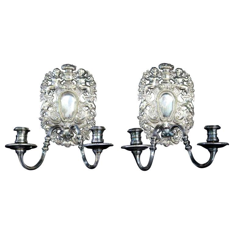 French Neoclassical Figural Cherub Gilt Metal Sconces (1 of 6)