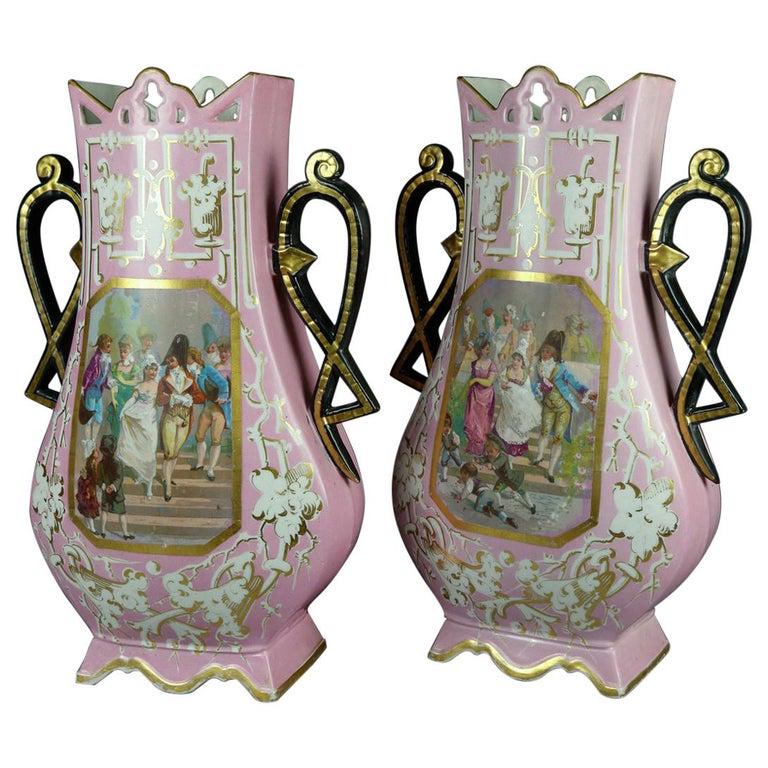 2 Monumental Antique French Pictorial Porcelain Vases (1 of 12)