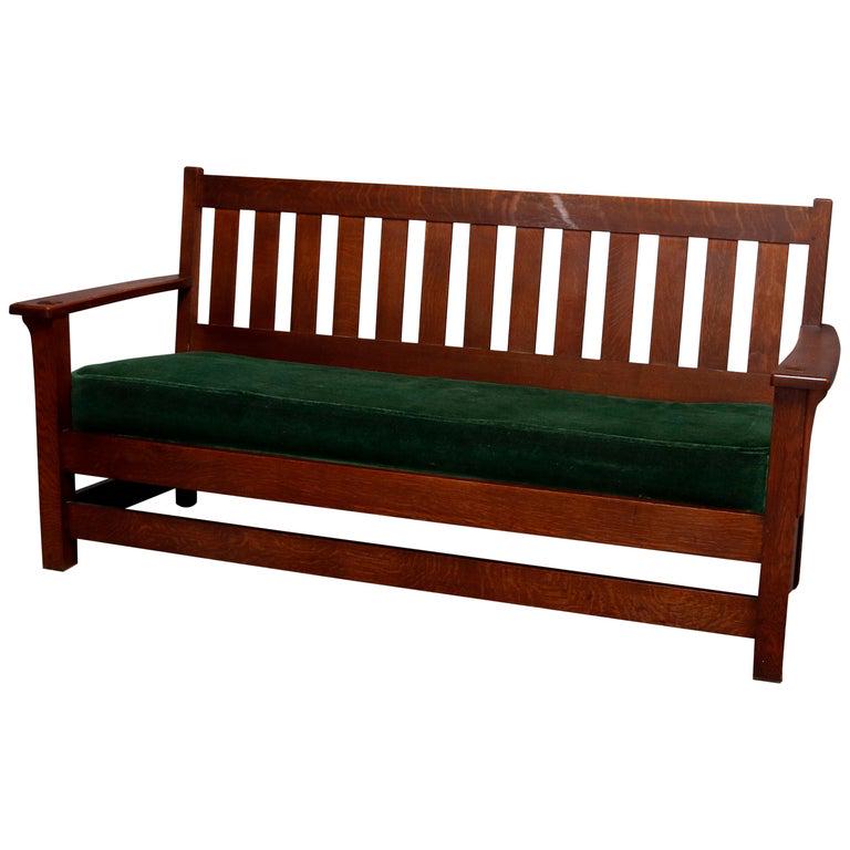 Antique Arts & Crafts Limbert Oak Slat Back Settee (1 of 13)