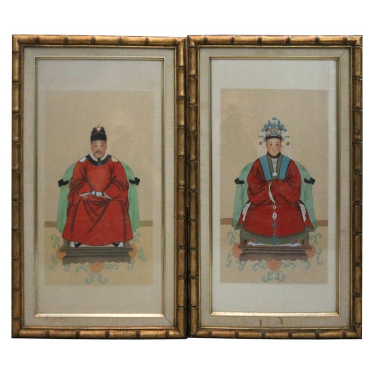 Framed Pair Antique Chinese Ancestral Portrait Prints (1 of 15)