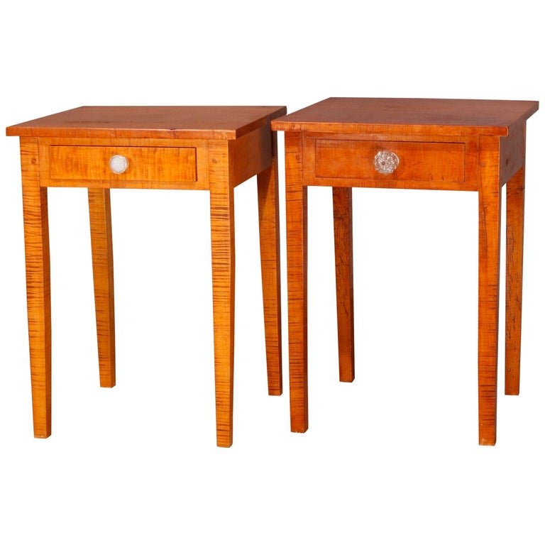 Hepplewhite Style Tiger Maple Single Drawer End Stands (1 of 13)