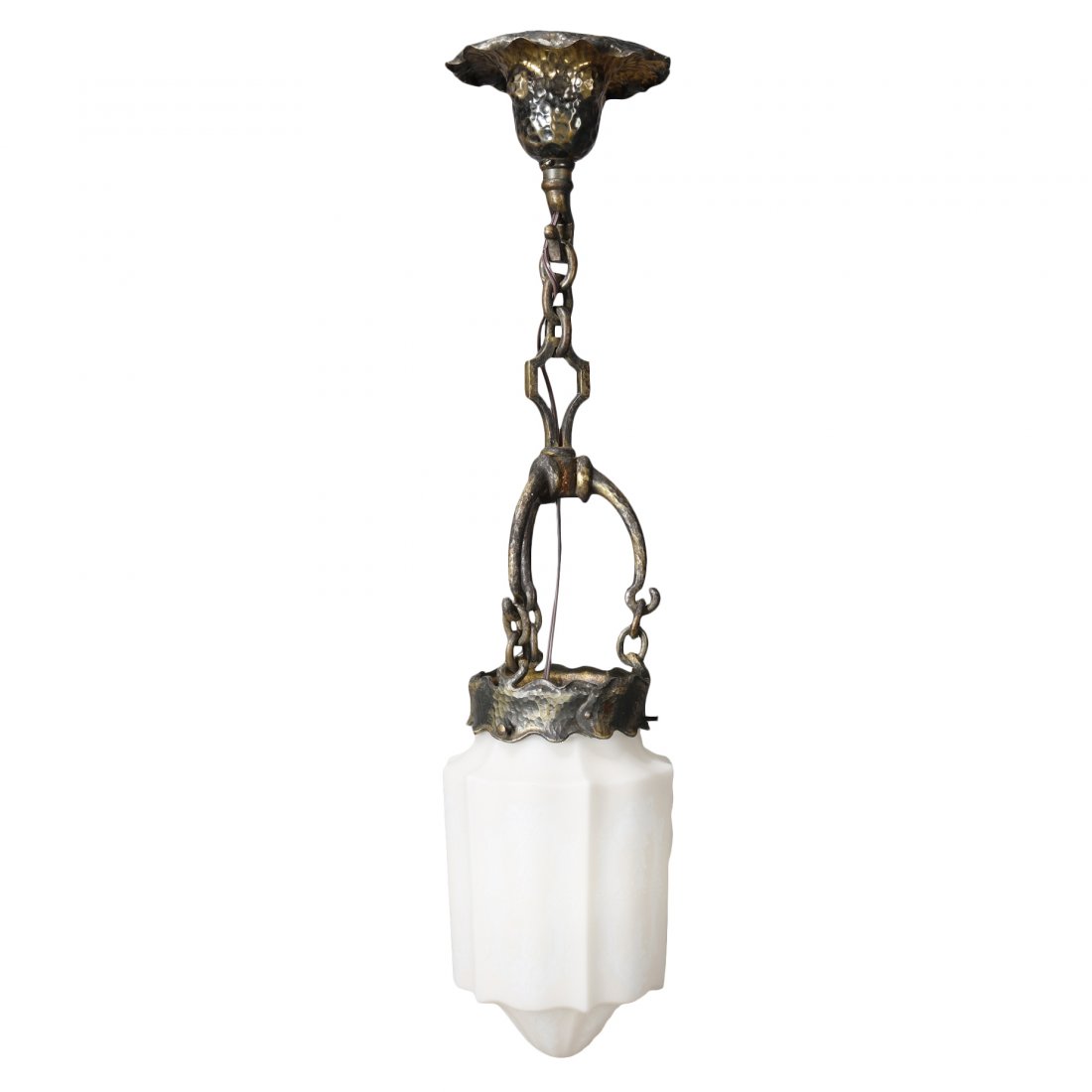 Arts & Crafts Hammered Iron Pendant Hall Light, c1920 (1 of 5)