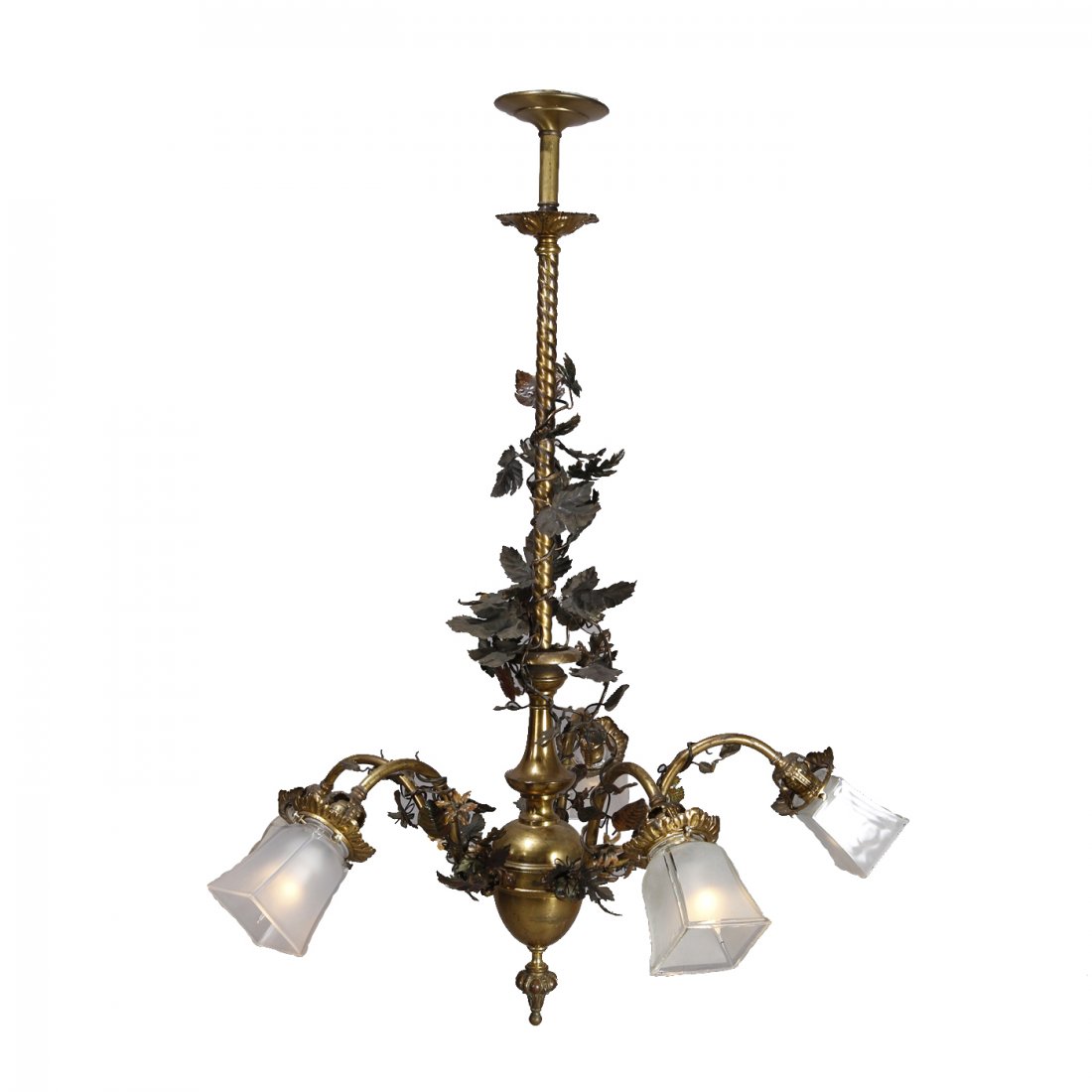 Victorian Brass & Bronze Leaf & Vine Chandelier, c1890 (1 of 9)