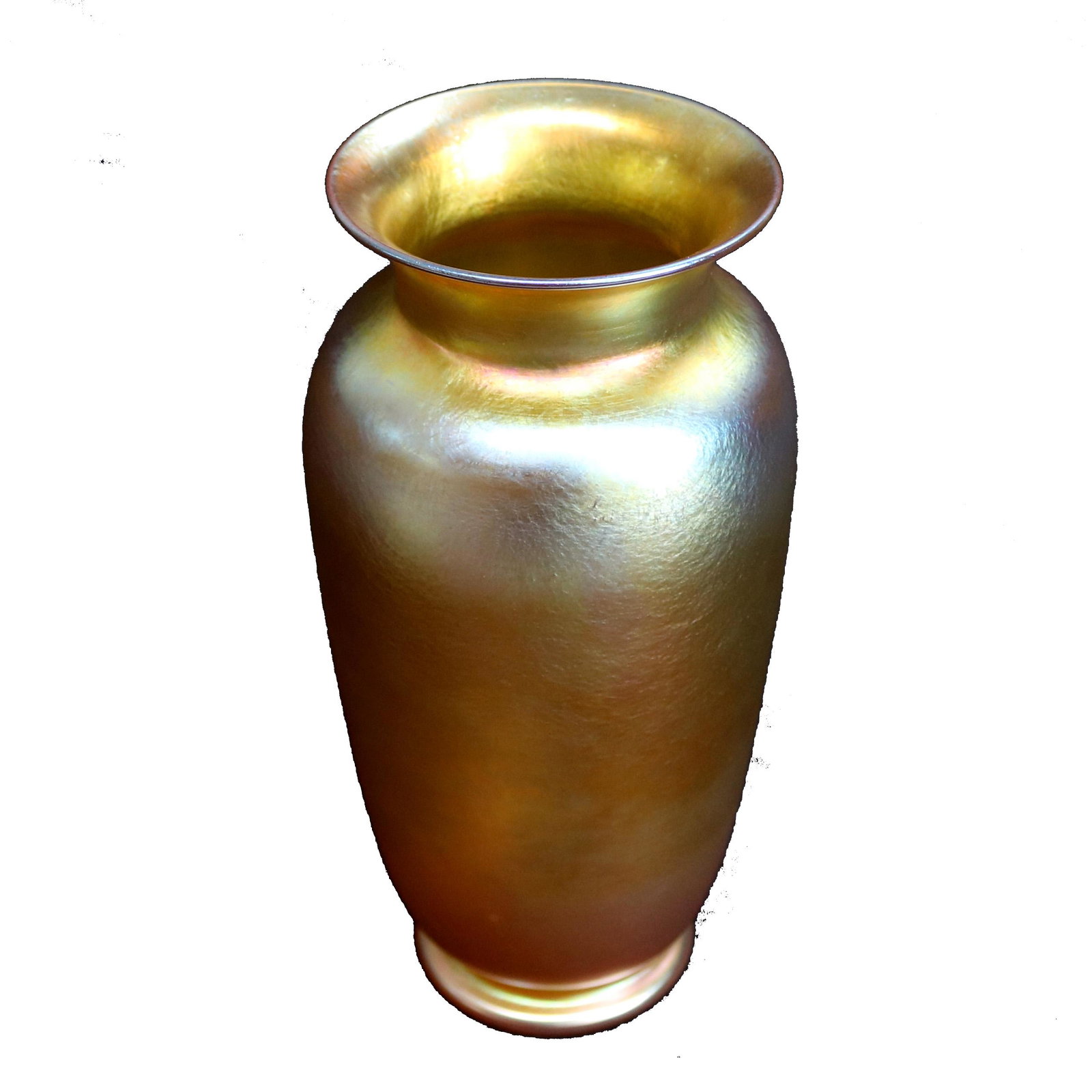 Steuben Gold Aurene Art Glass Vase: A Steuben Gold Aurene Art Glass Vase, 20th century.Measures - 7"h x 4.5"diam***IN-HOUSE SHIPPING & DELIVERY QUICK QUOTES AVAILABLE UPON REQUEST***