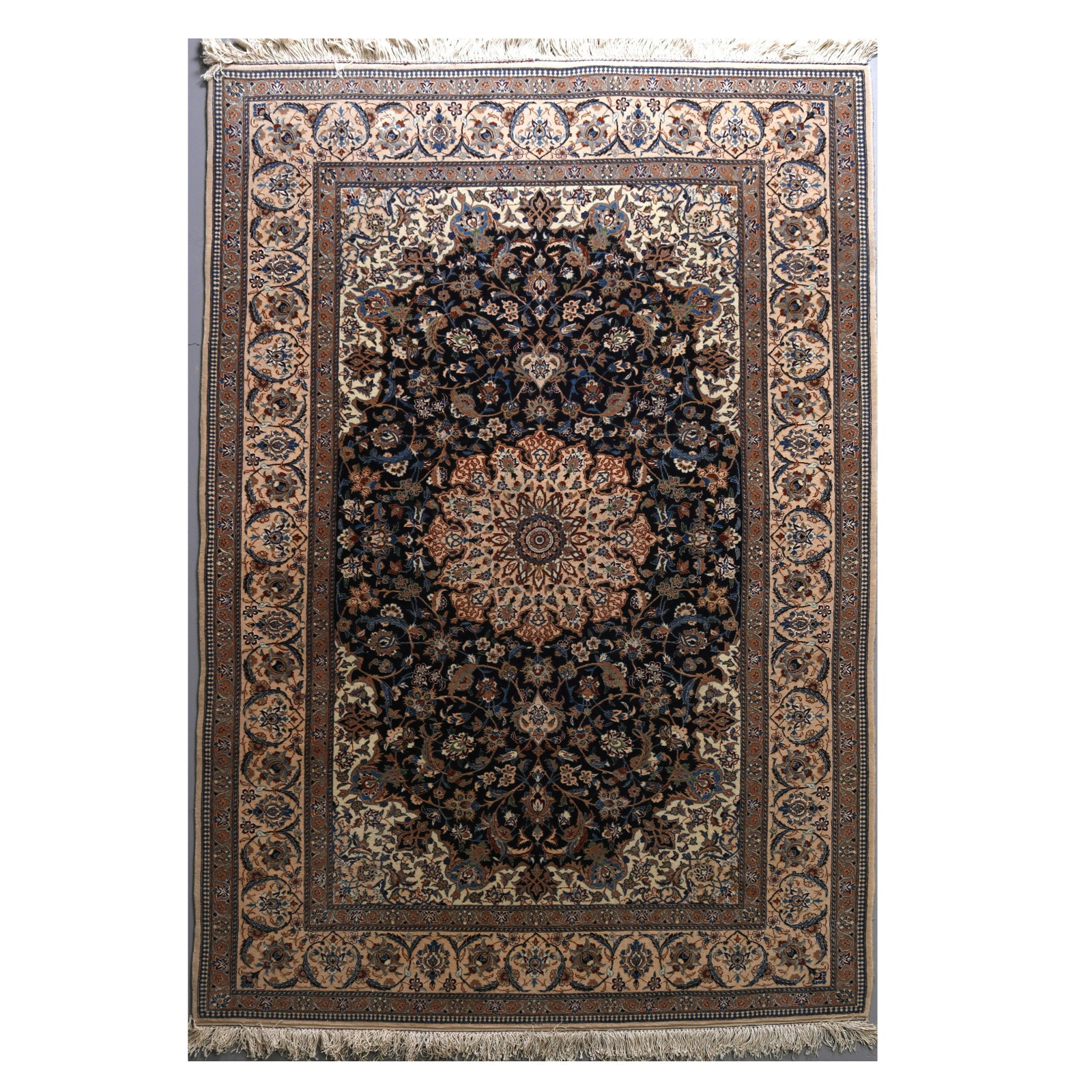 Persian Nain Finely Woven Silk Rug, 20th C: Persian Nain Finely Woven Silk Rug with pendant form medallion and allover floral design, 20th C. Measures - 50" x 80"***IN-HOUSE SHIPPING & DELIVERY QUICK QUOTES AVAILABLE UPON REQUEST***