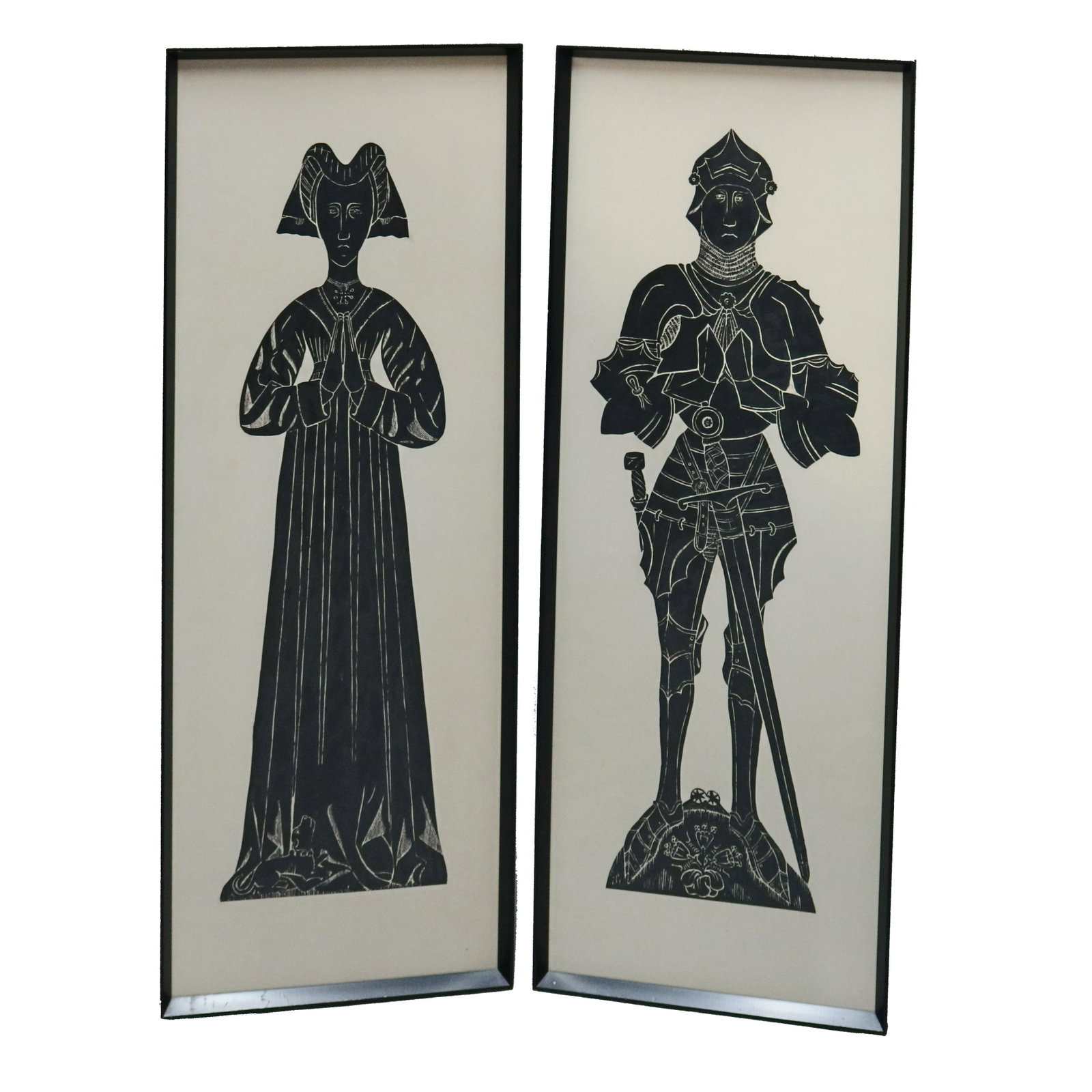 Pair Figural English Medieval Rubbings: Pair Figural English Medieval Rubbings. 17" x 44". ***IN-HOUSE SHIPPING & DELIVERY QUICK QUOTES AVAILABLE UPON REQUEST***