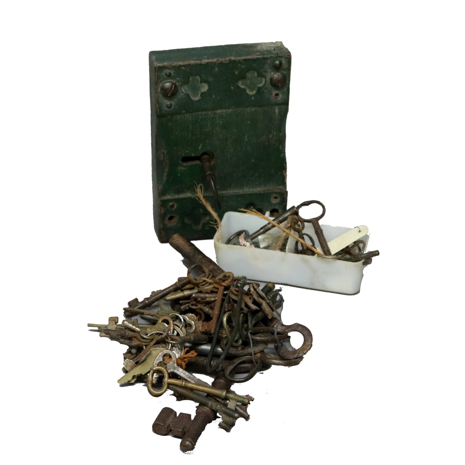 Misc Gothic Lock and Collection of Skeleton Keys: Misc Gothic Lock and Collection of Skeleton Keys.