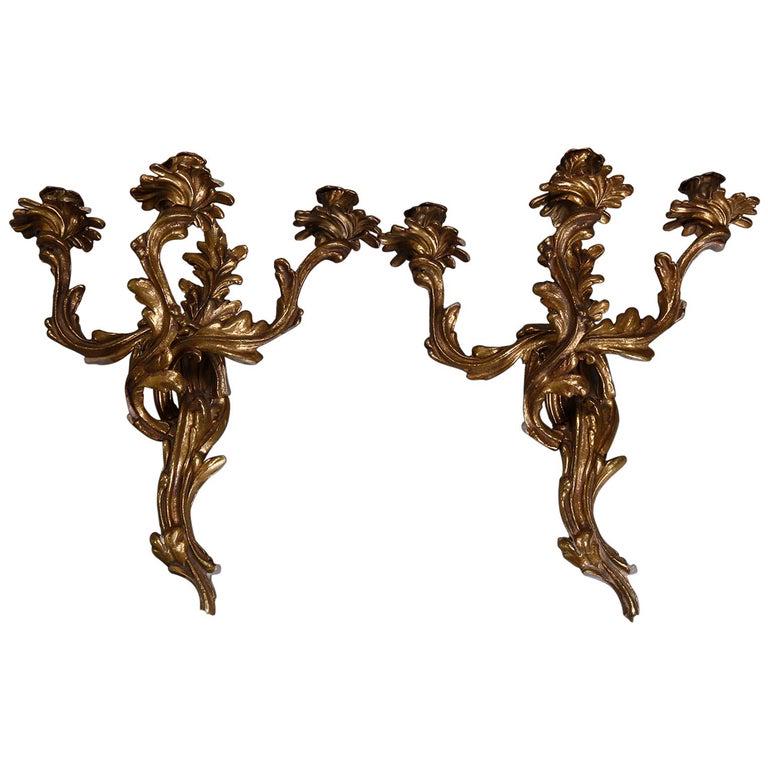 Pair of Antique French Louis XIV Bronze 3-Arm Sconces (1 of 1)