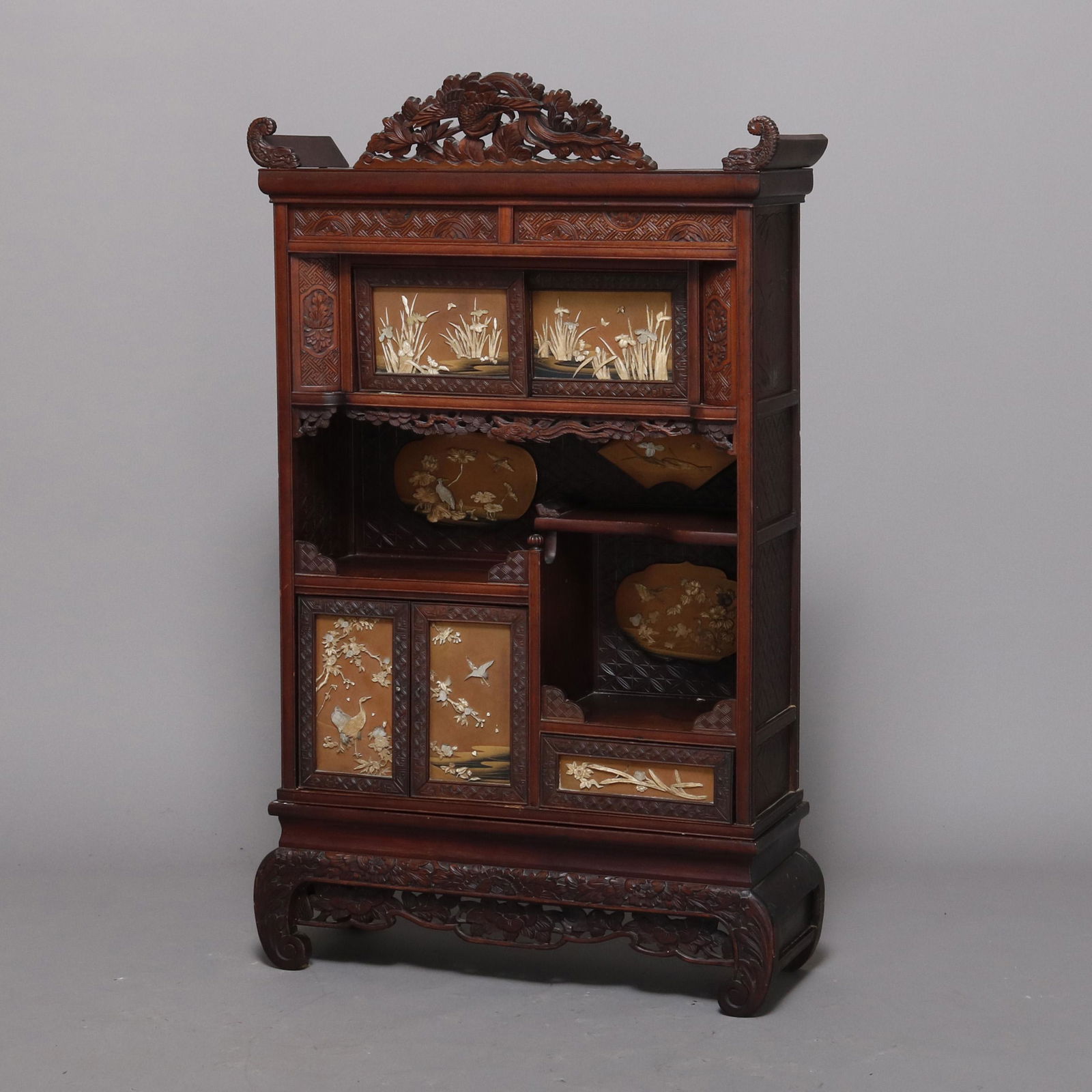 Japanese Carved Hardwood Tea Cabinet (1 of 17)