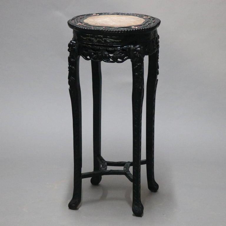 Chinese Ebonized Hardwood Carved Marble Top Stand (1 of 12)