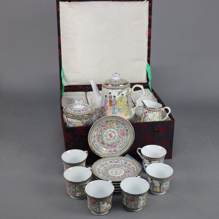 Chinese Hand Painted & Gilt Porcelain Tea Set (1 of 14)