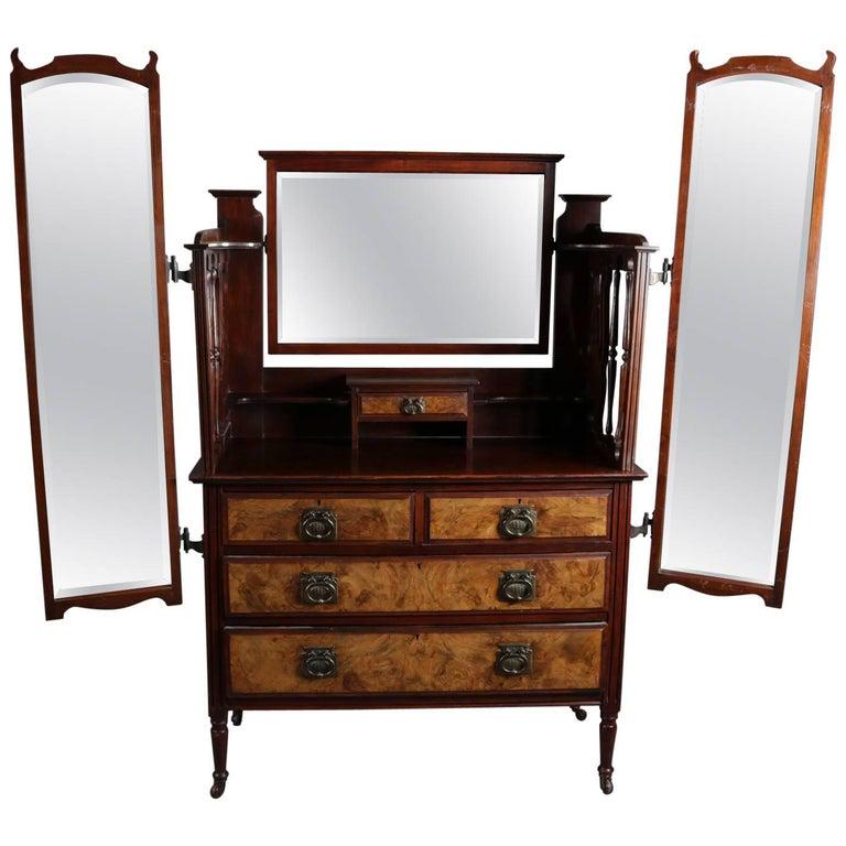 Antique English Edwardian Burled Walnut Dressing Table (1 of 9)