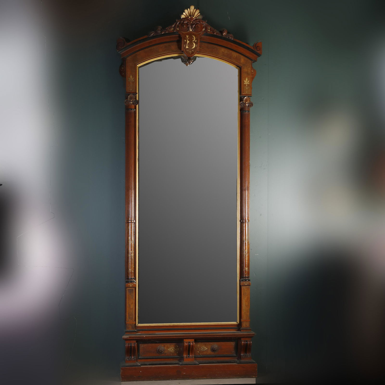 Antique Victorian Burl Ebonized Parcel Gilt Pier Mirror (1 of 20)