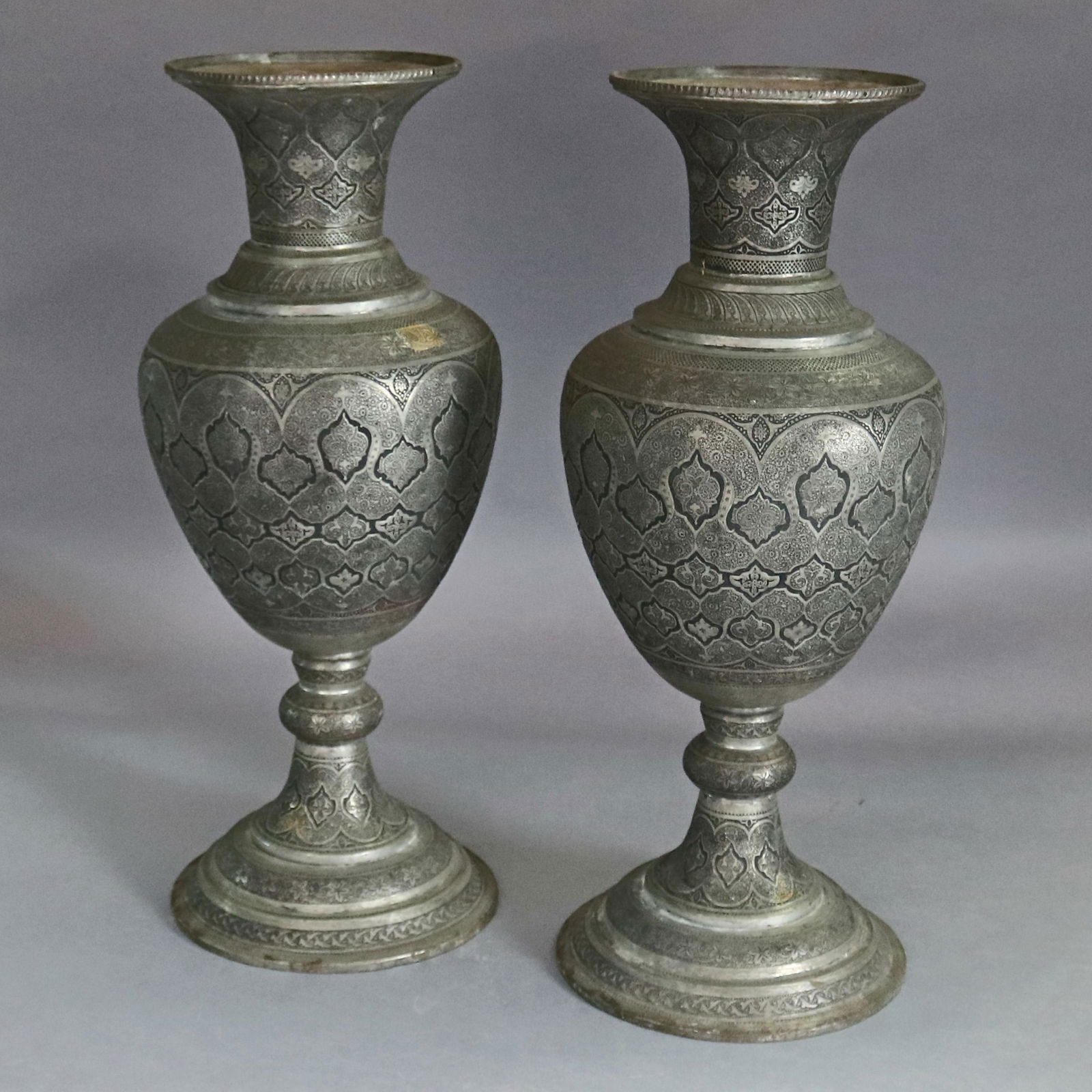 Monumental Persian Hand-Hammered Nickel-Plated Urns (1 of 12)