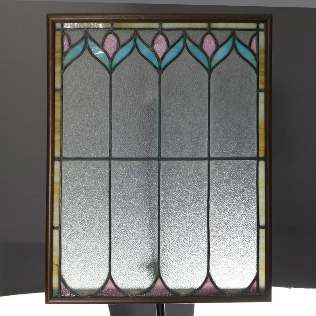 Antique Arts & Crafts Stylized Leaded Slag Glass Panel (1 of 5)