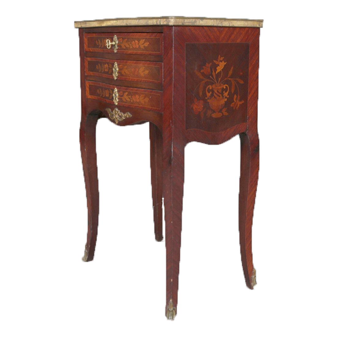French Louis XV Style Marquetry 3-Drawer End Stand (1 of 4)