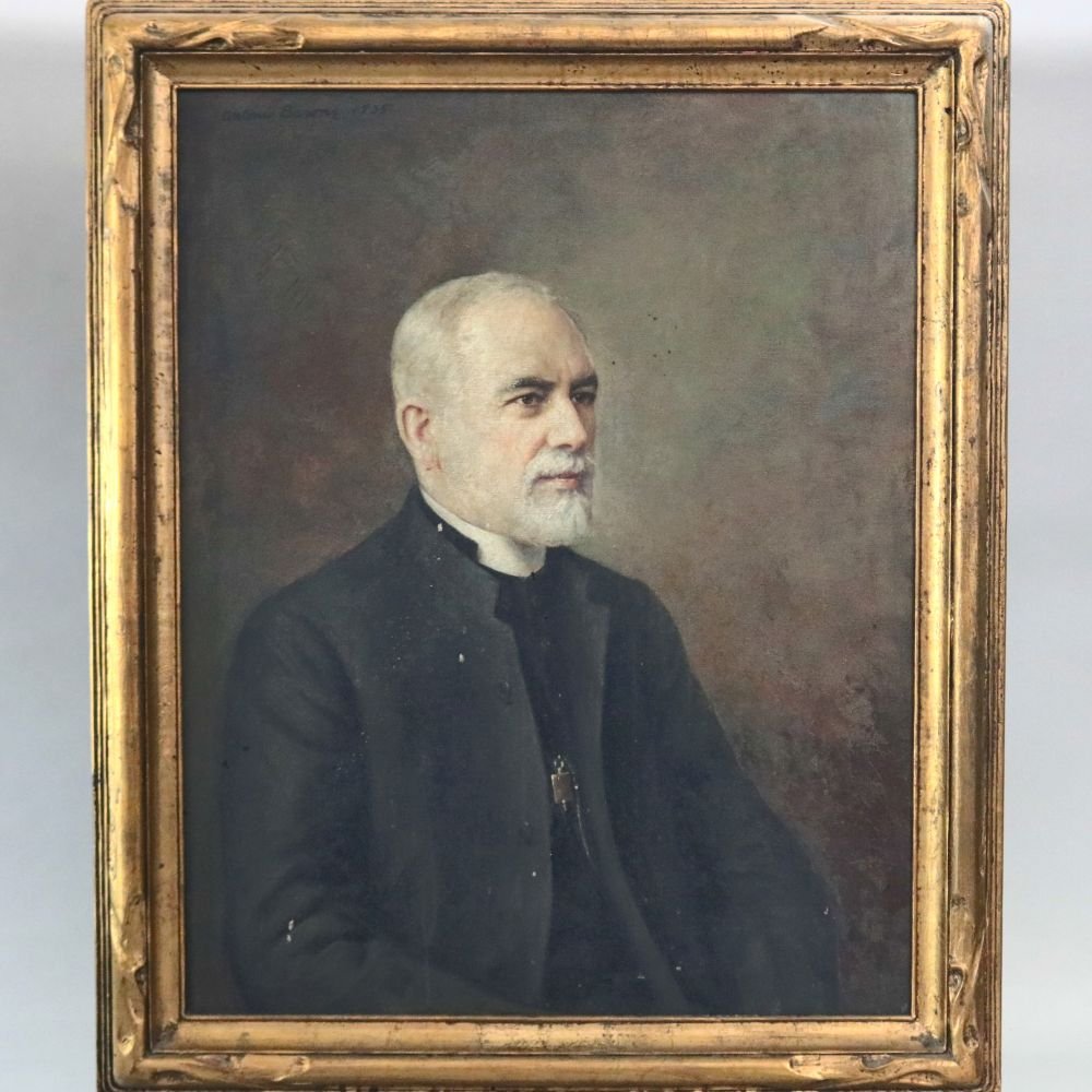 Antique Oil on Canvas Portrait Painting, Catholic Pries (1 of 7)