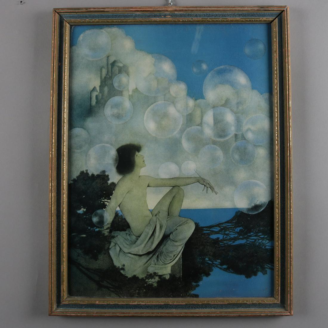 Art Deco Maxfield Parrish Print: Art Deco Antique Print 'Air Castles' after Original by Maxfield Parrish, Framed.Art Deco into Art Nouveau antique print of "Ait Castles" after original by Maxfield Parrish, excellent color and framed,