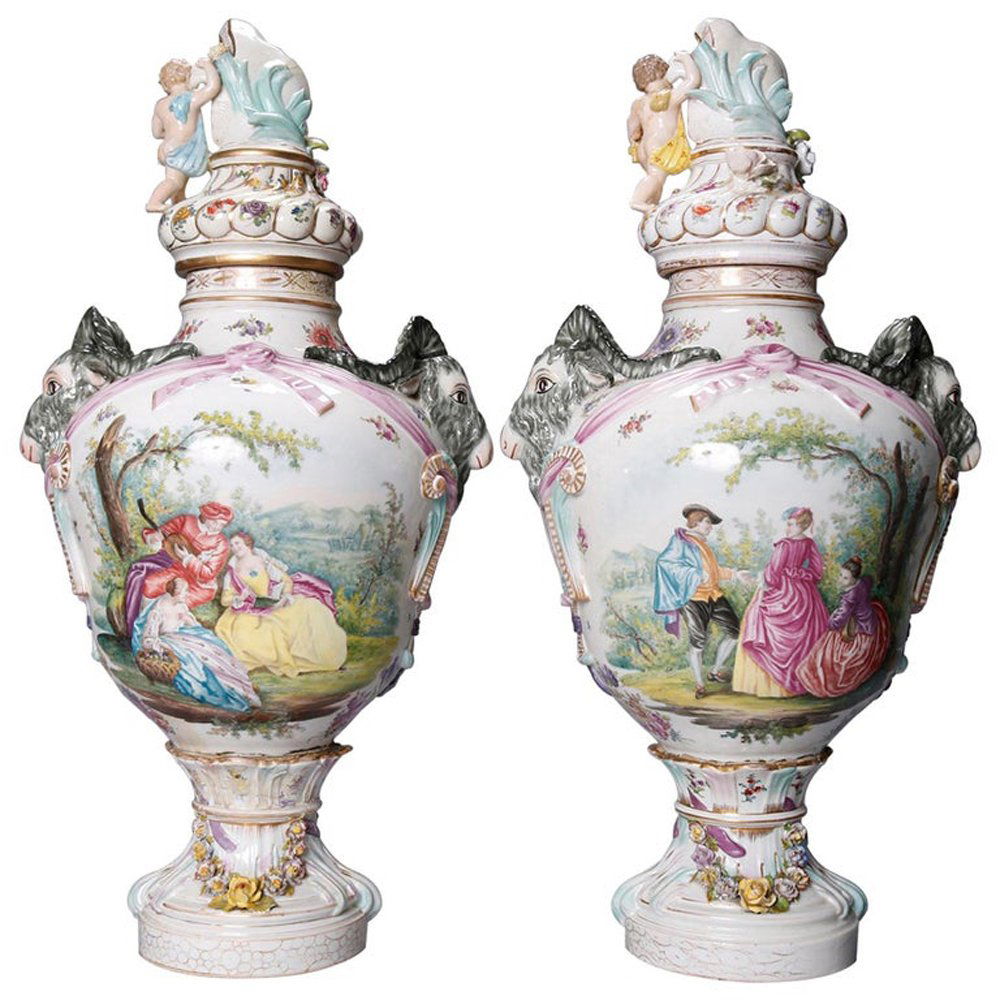 Monumental Antique German Meissen Figural Urns (1 of 18)