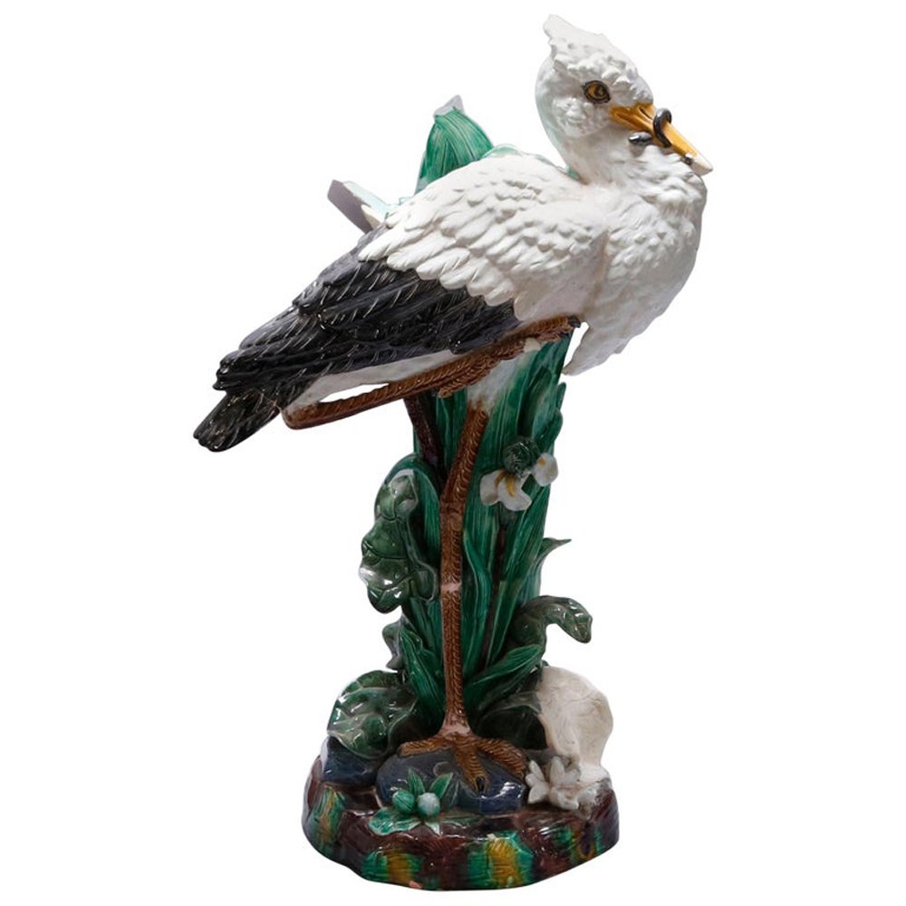 Oversized English Holdcroft Majolica Stork Cane Stand (1 of 15)