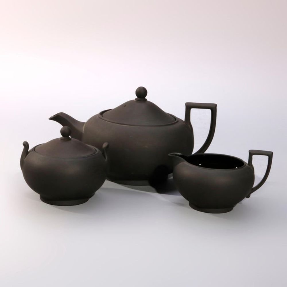 Antique Wedgwood Black Basalt 3 Piece Tea Set, 19th C (1 of 7)