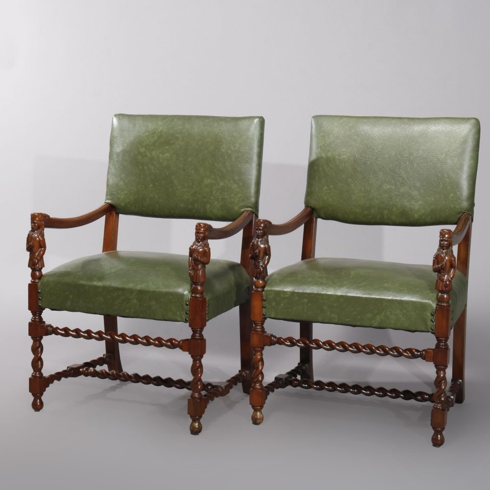 Pair of Figural English Elizabethan Walnut Armchairs (1 of 11)