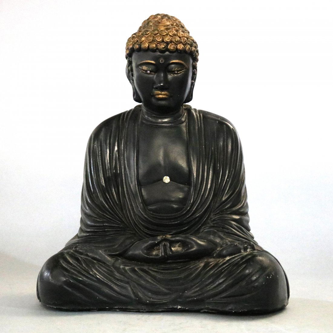 Indian Ebonized & Gilt Chalkware Gautama Buddha, 20th C (1 of 9)