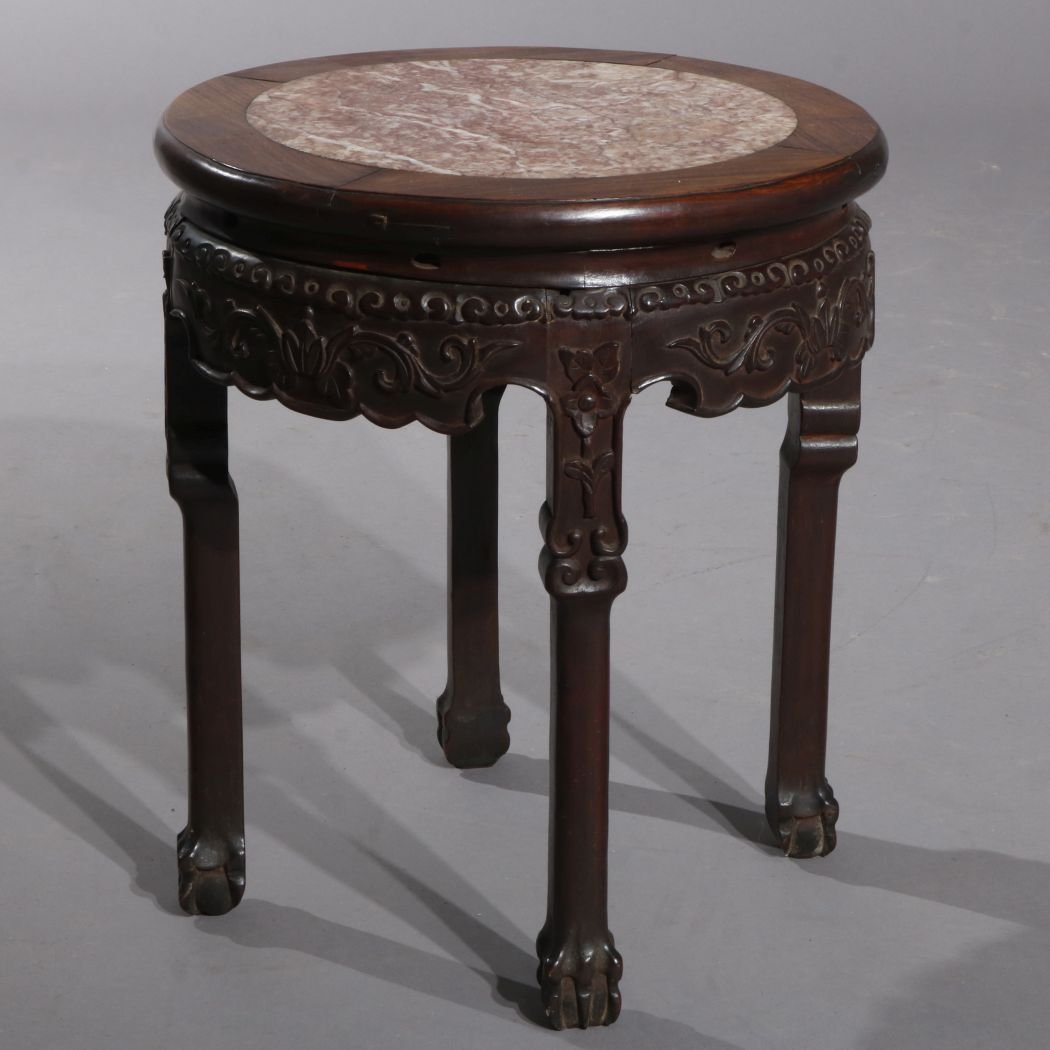 Antique Chinese Oriental Rosewood Marble Top Fern Stand (1 of 6)