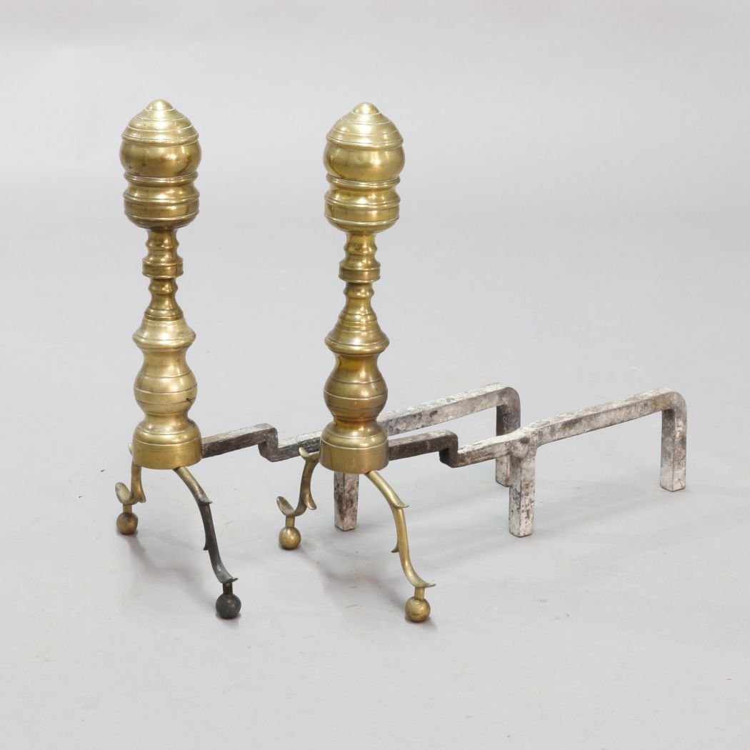 Antique Early Brass Hand Forged Andirons, C1800 (1 of 5)