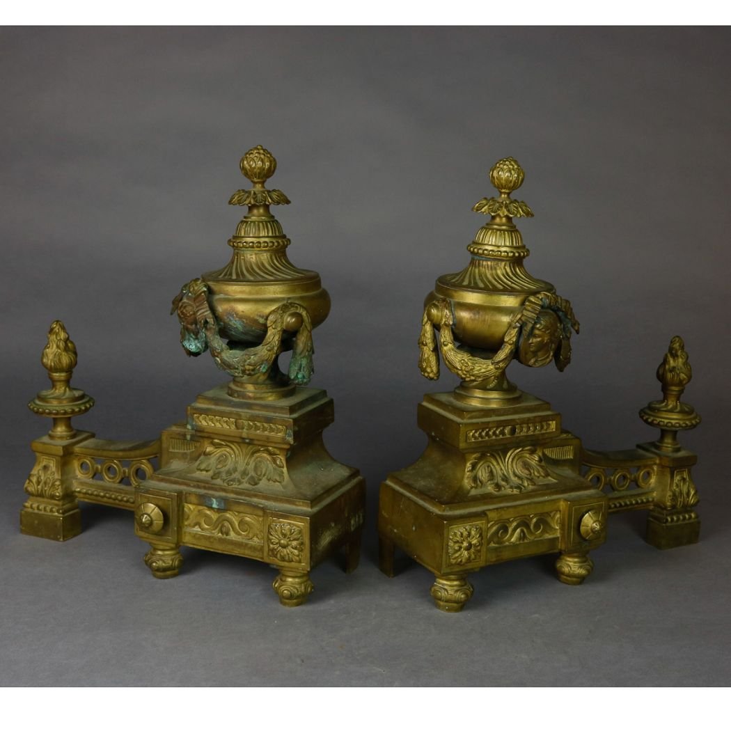 Antique French Empire Figural Bronze Urn Andirons (1 of 7)