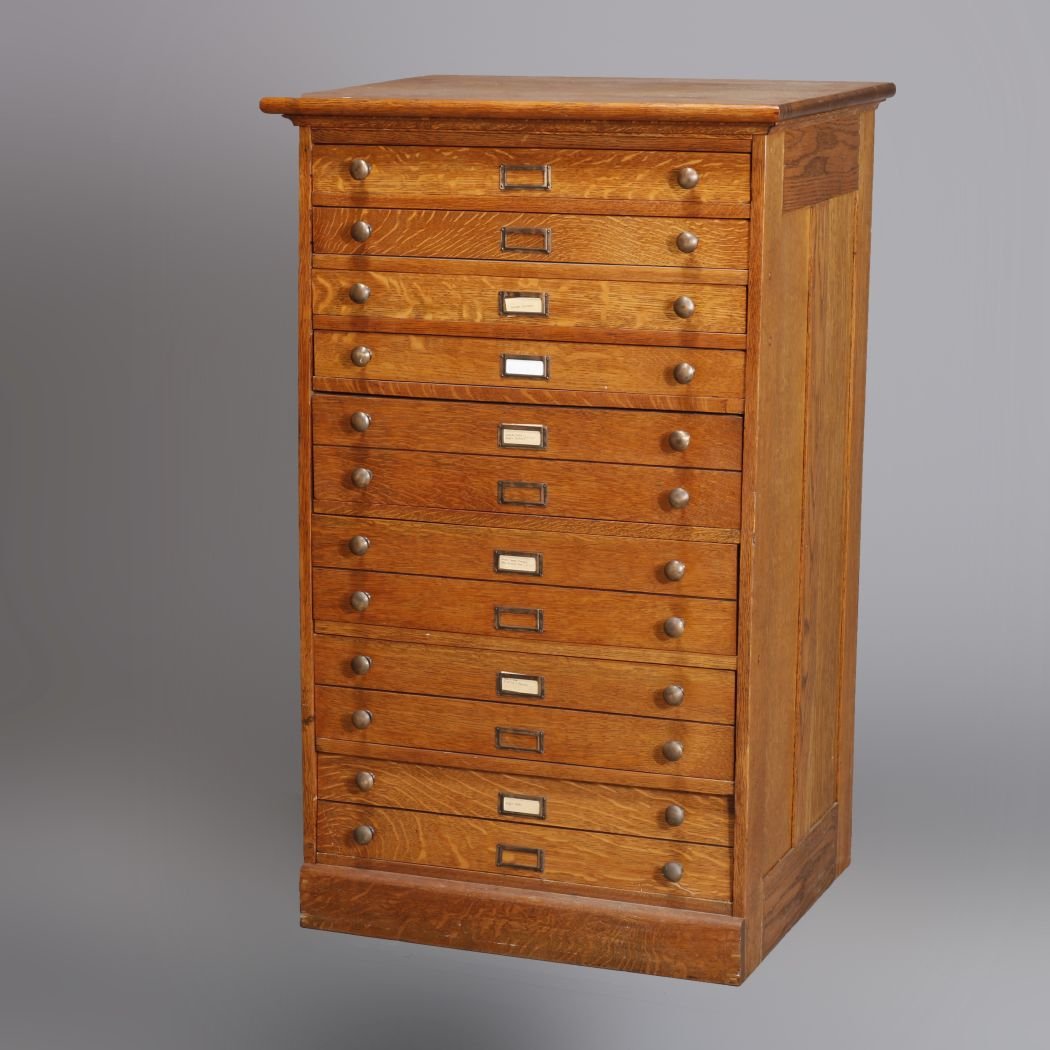 Eight Drawer Oak Map, Art or Print File Cabinet, C 1910 (1 of 11)