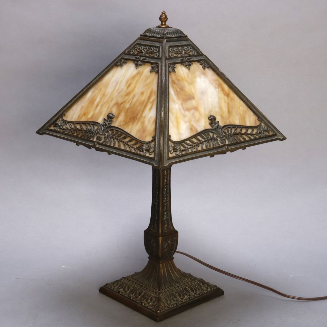 Antique Arts & Crafts Pittsburgh Slag Glass Lamp, C1920 (1 of 10)