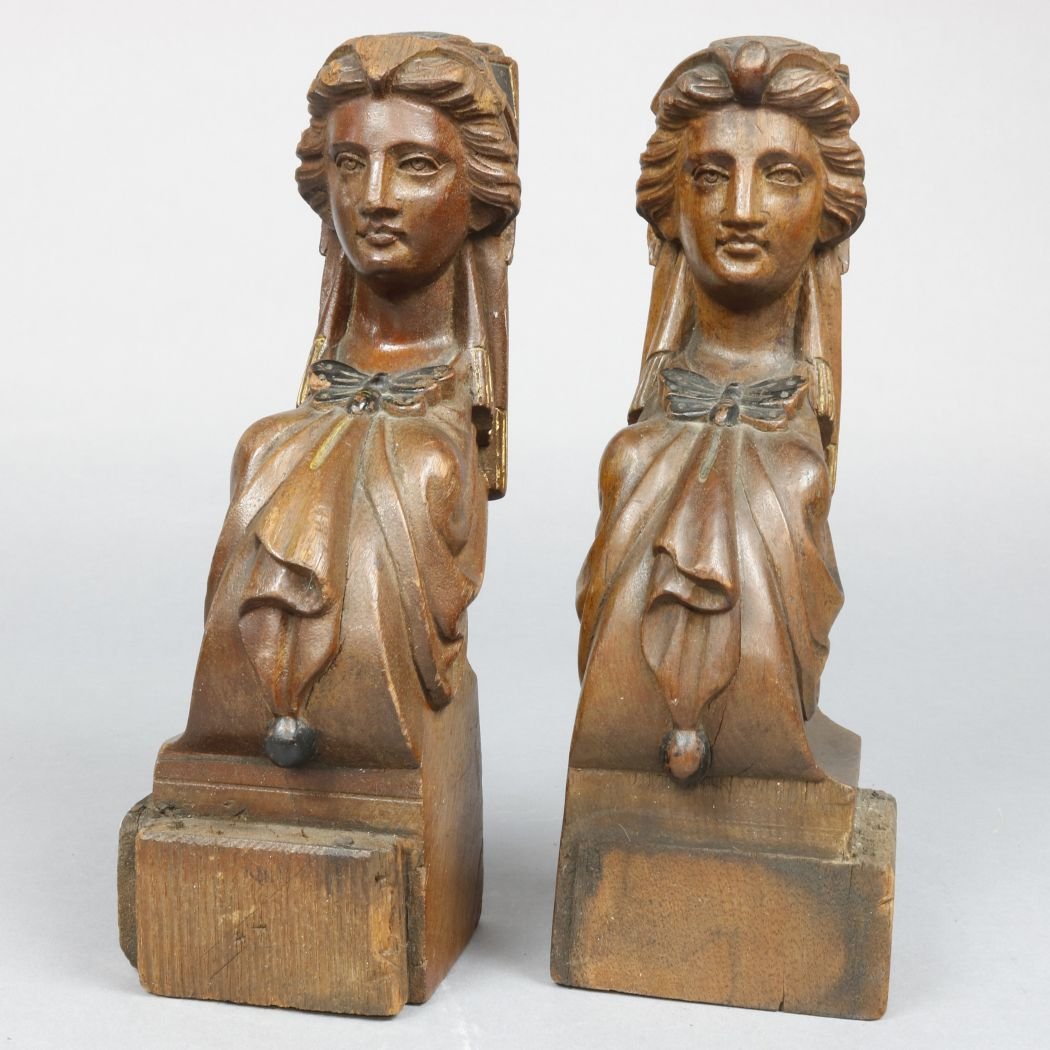 Antique Pr Carved Walnut Jelliff Architectural Figures (1 of 5)