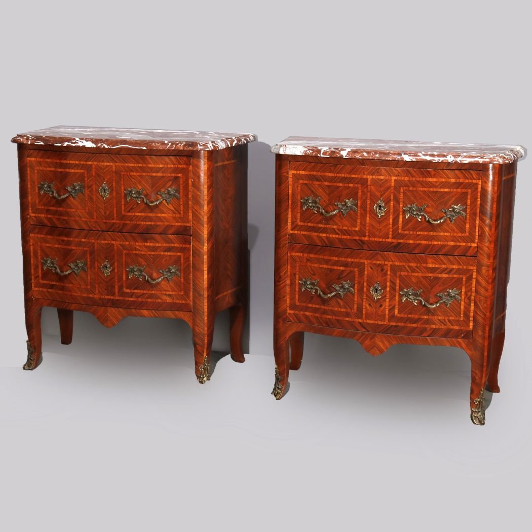 Pr French Louis XV Kingwood Inlaid a Marble Commodes (1 of 19)