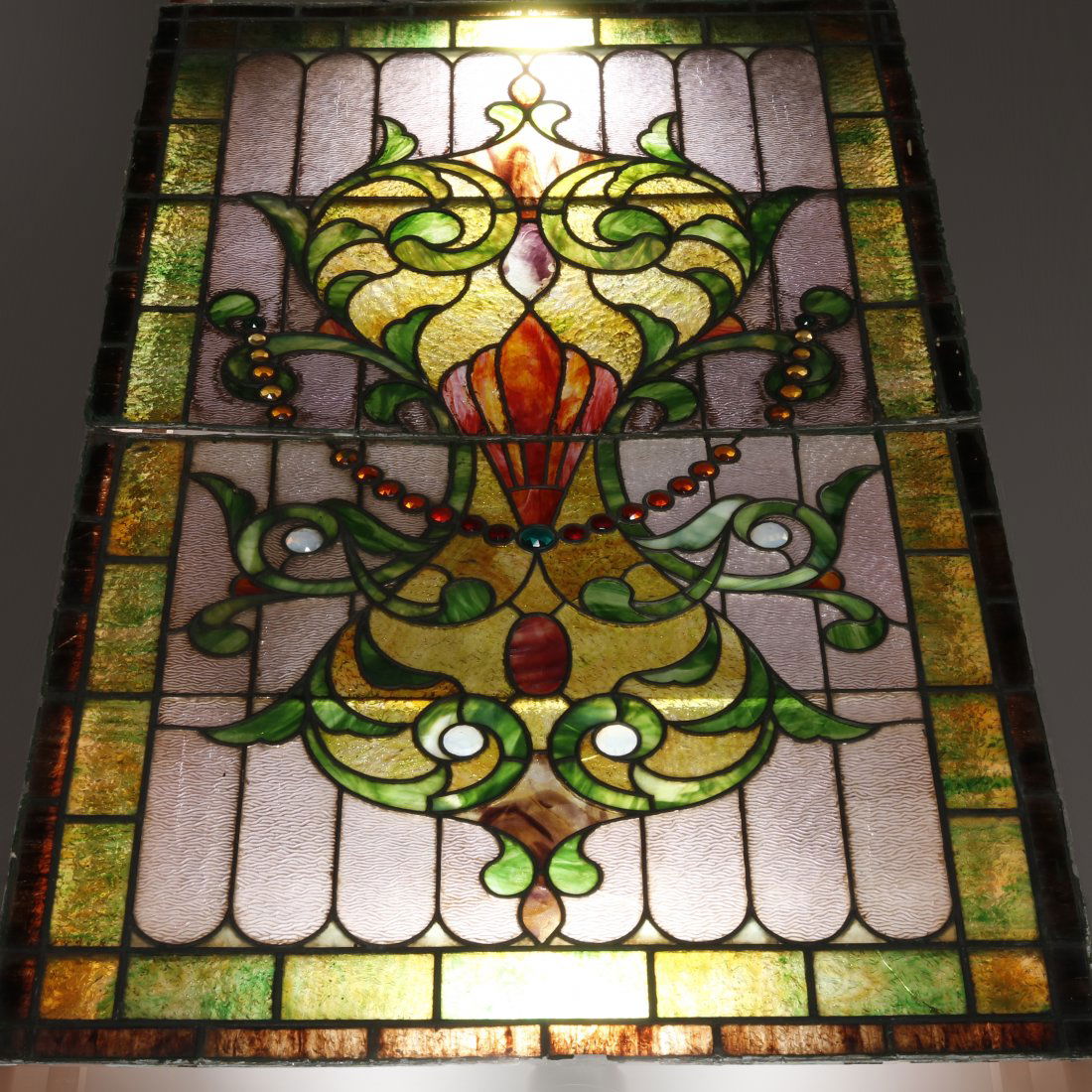 Antique Tiffany Style Leaded Jeweled & Stained Glass (1 of 11)