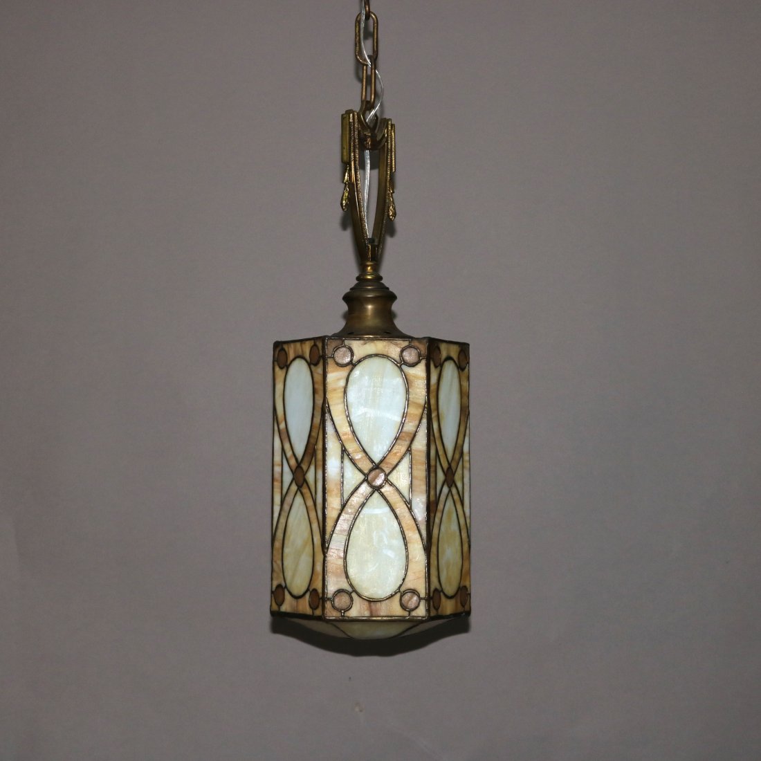 Arts & Crafts Leaded Slag Glass Hanging Pendant Light (1 of 6)