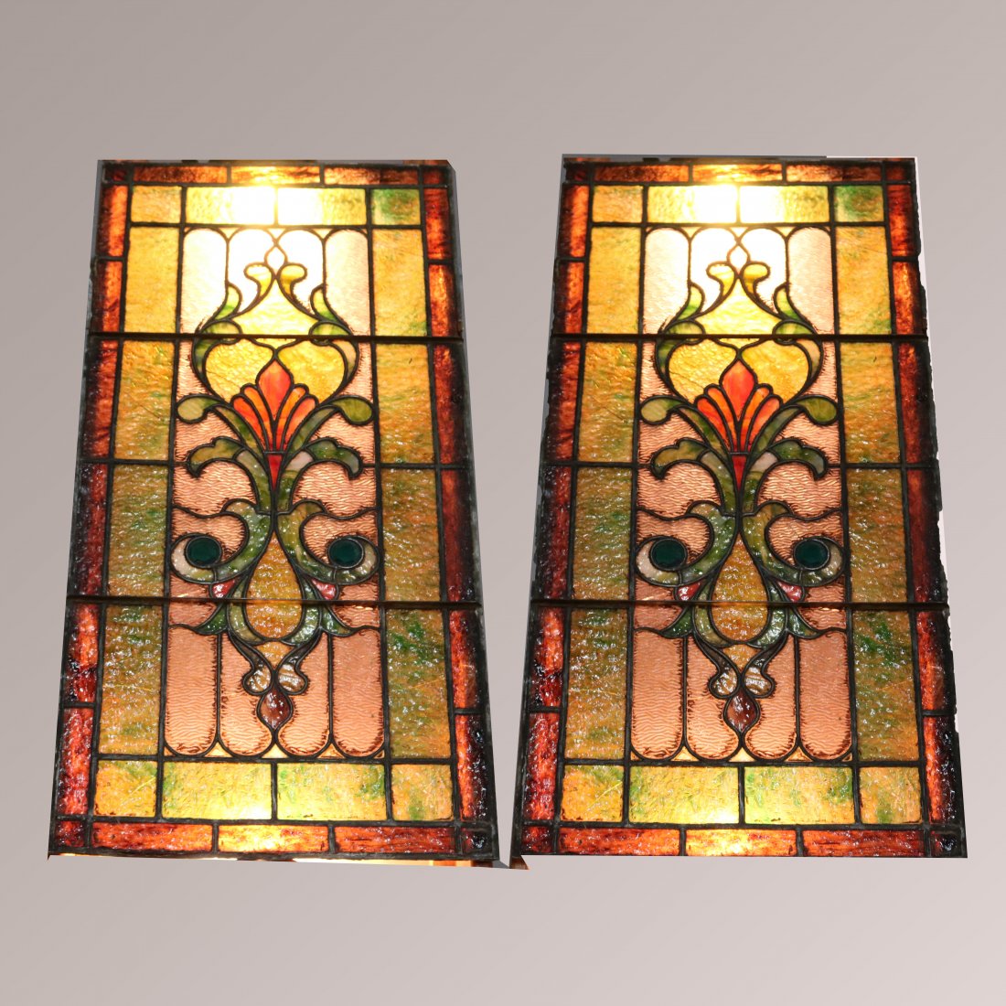 2 Antique Arts & Crafts Leaded Jeweled & Stained Glass (1 of 12)