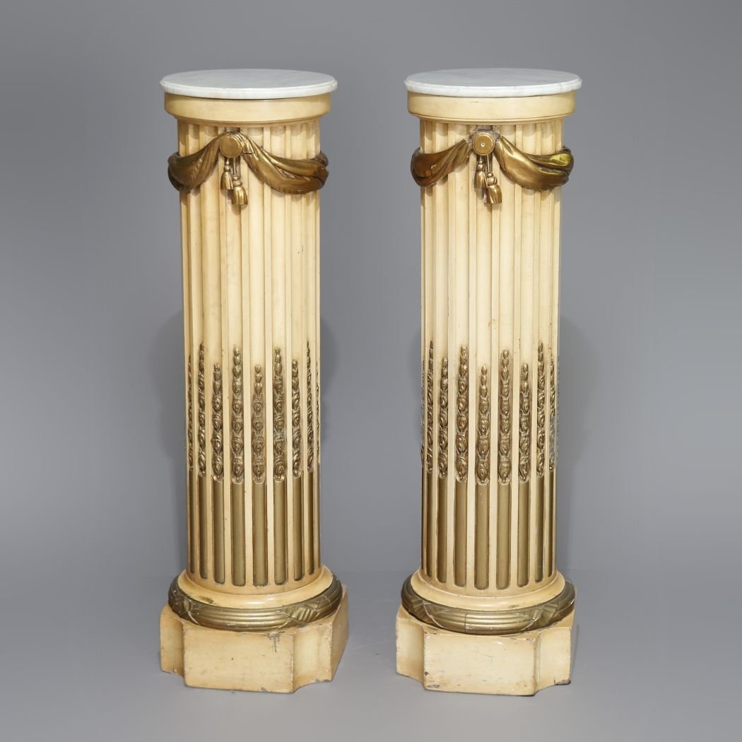Oversized Classical Parcel-Gilt Carved Wood Pedestals (1 of 13)