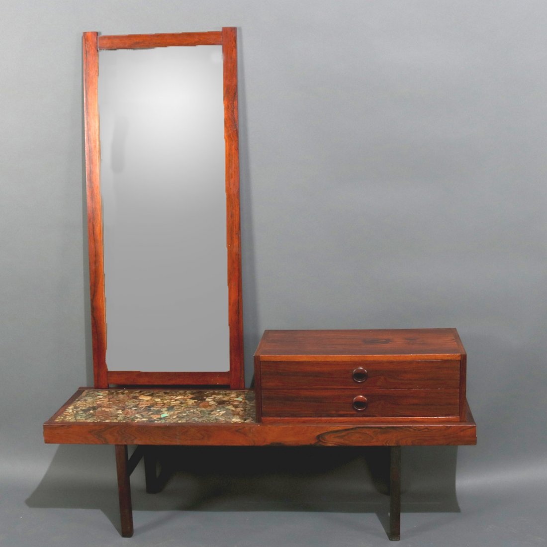 MCM Milo Baughman School Rosewood and Stone Vanity (1 of 9)