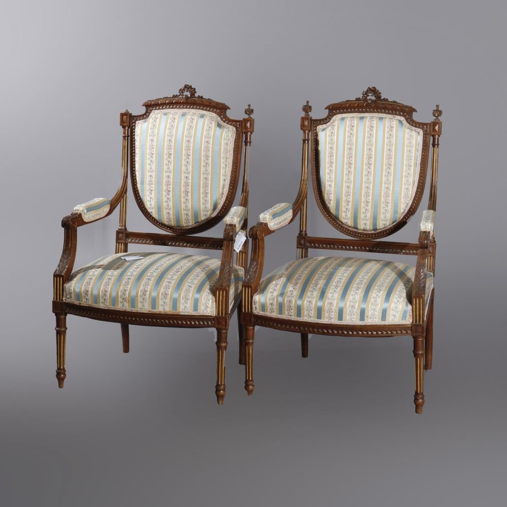 French Louis XVI Style Carved Walnut & Gilt Arm Chair (1 of 11)